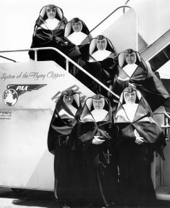 Sisters from Milwaukee leaving for Guam in 1949 are from the top down: Sisters Mary Jean Francis Stenger, Aquina Curtin, Ardwin Shaw, Marie Jose Herbig, Carleen Roberts, Eric Militzer, Eucharita Luxem (First Superior).
